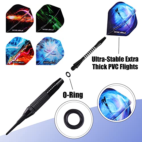 Detalle de WIN.MAX Flechette Pointe Plastique — Set Softdarts 12 fléchettes, 24 ailes et 100 pointes pour cible électronique