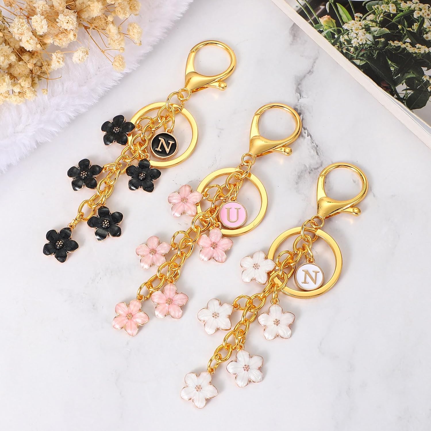Detalle de PATIKIL Initial Letter Flower Keychain – Zinc Alloy Alphabet Enamel Charm