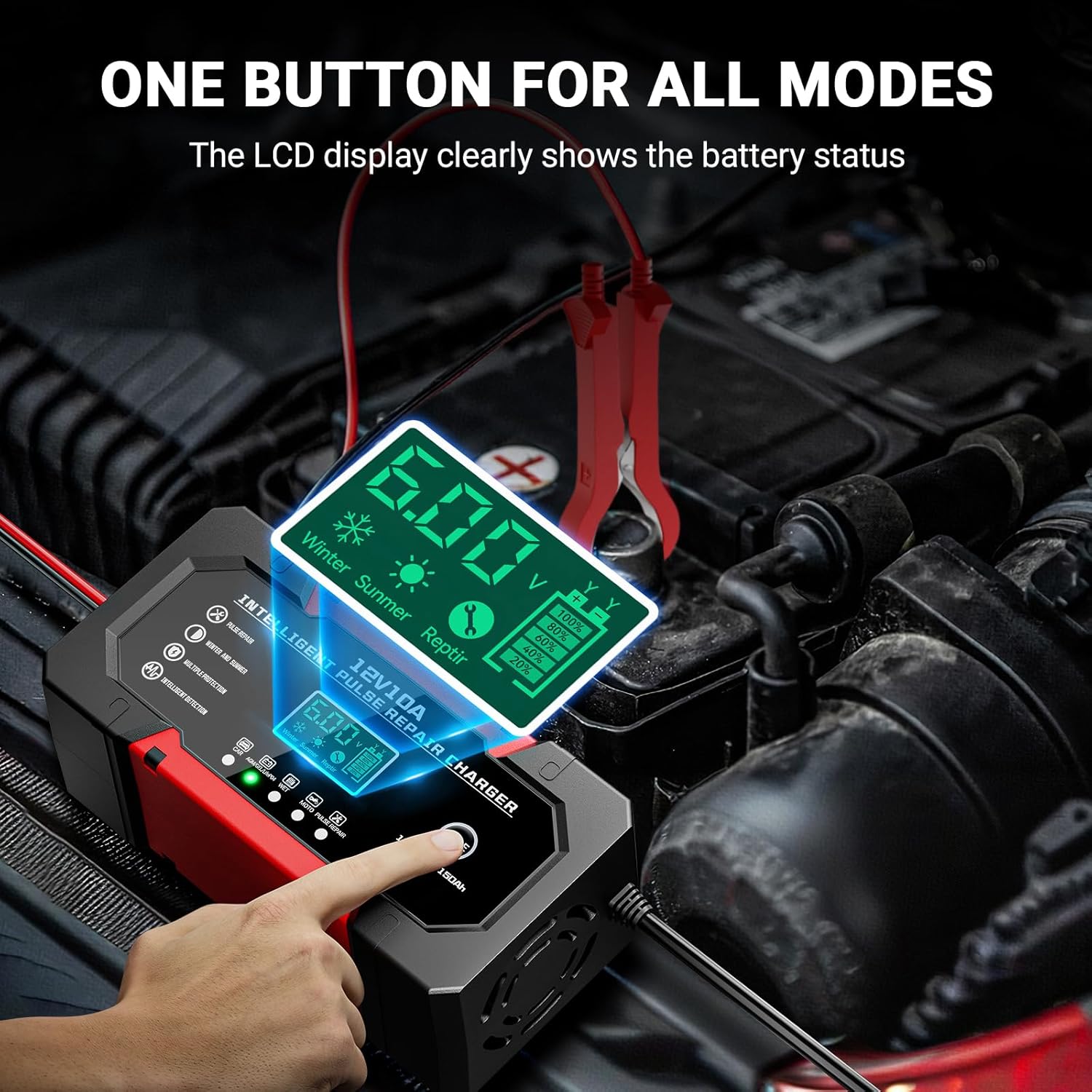 Thumbnail 4 de Battery Charger 10A 12V Fully Automatic Smart Car Battery Charger with LCD Display & Temperature Compensation