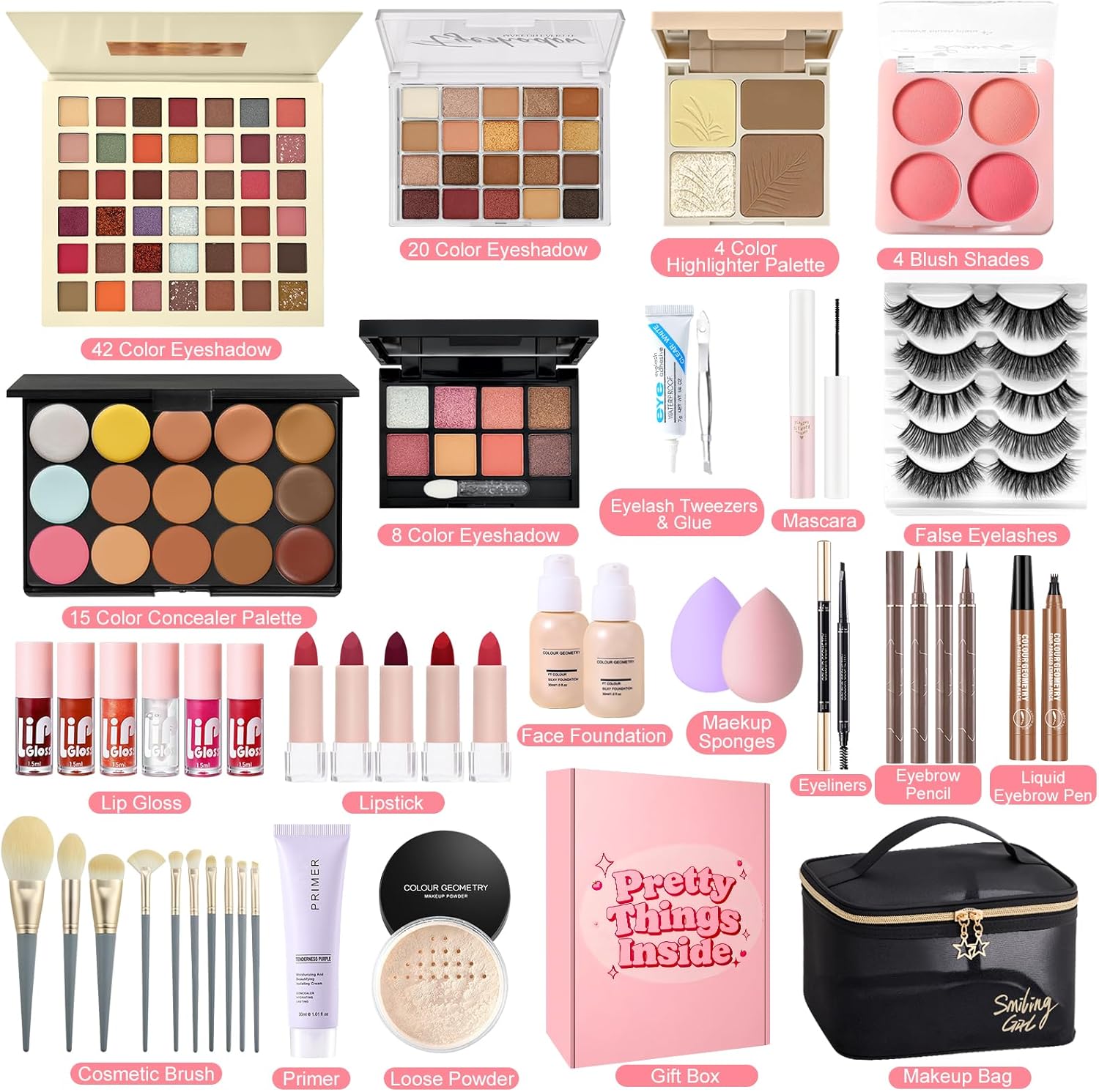 Thumbnail 1 de Set Trucco Donna Tutto in Uno con trousse viaggio, palette occhi e contouring, correttori, eyeliner e accessori