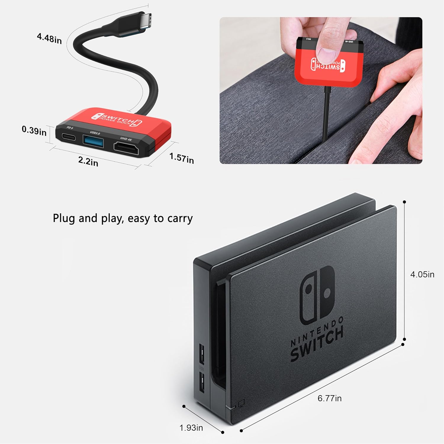 Detalle de RREAKA 3-in-1 Switch Dock for Nintendo Switch OLED (4K HDMI, USB-C 100W PD)