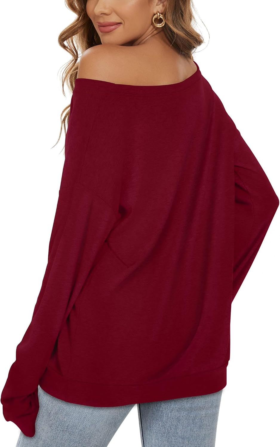 Detalle 1 de CHICALLURE Women's Off-the-Shoulder Oversized Sweatshirt Tunic, Long Sleeve