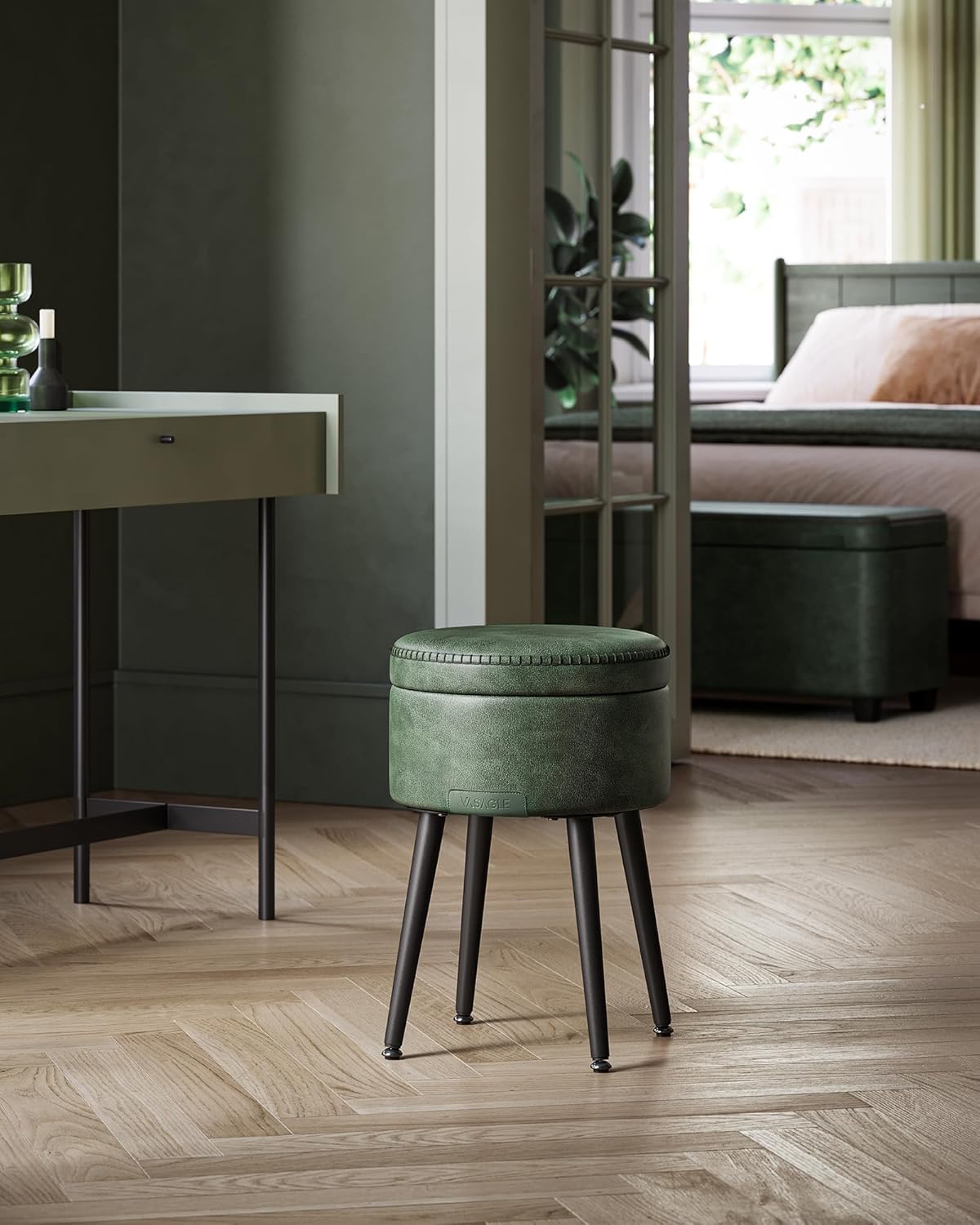 Thumbnail 1 de VASAGLE EKHO Collezione – Sgabello contenitore verde foresta, pouf e poggiapiedi in PU con cuciture, 150 kg