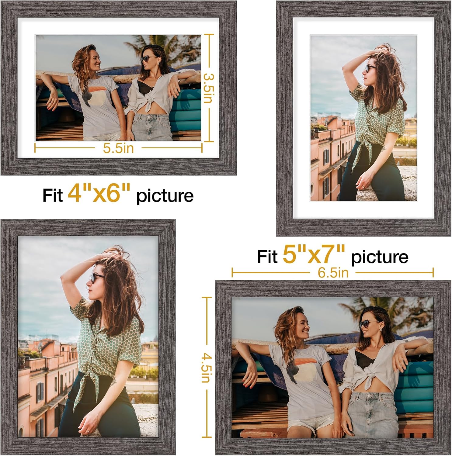 Detalle de Vittanly 5x7 Picture Frame with 4x6 Mat, Dark Gray, Shatter-Resistant Acrylic