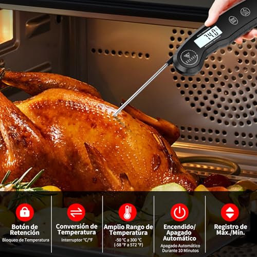 Detalle de DOQAUS Termómetro de Cocina con pantalla retroiluminada — lectura en 3 segundos