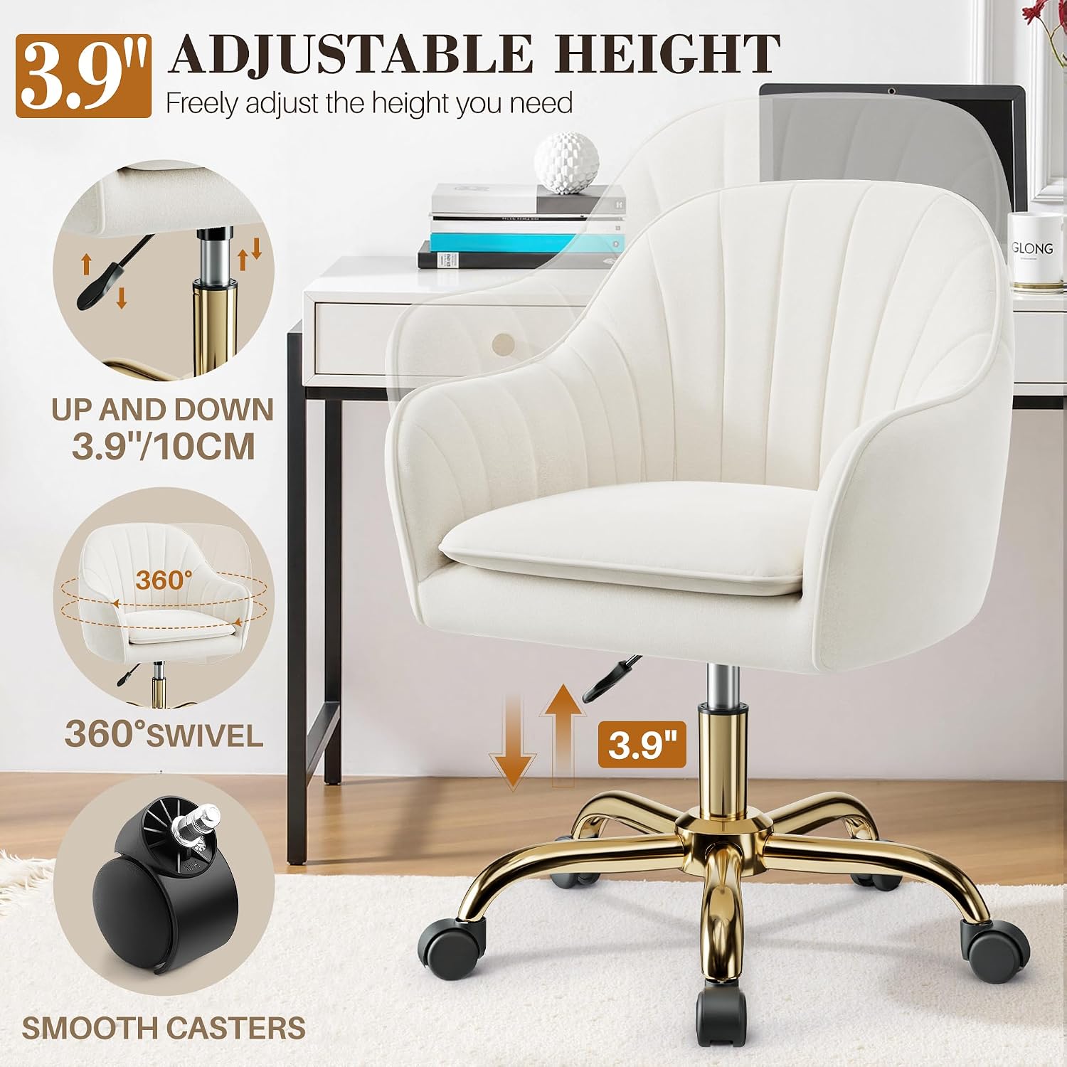 Thumbnail 6 de BestEra P10 Velvet Vanity Chair with Wheels, Adjustable Height, Beige