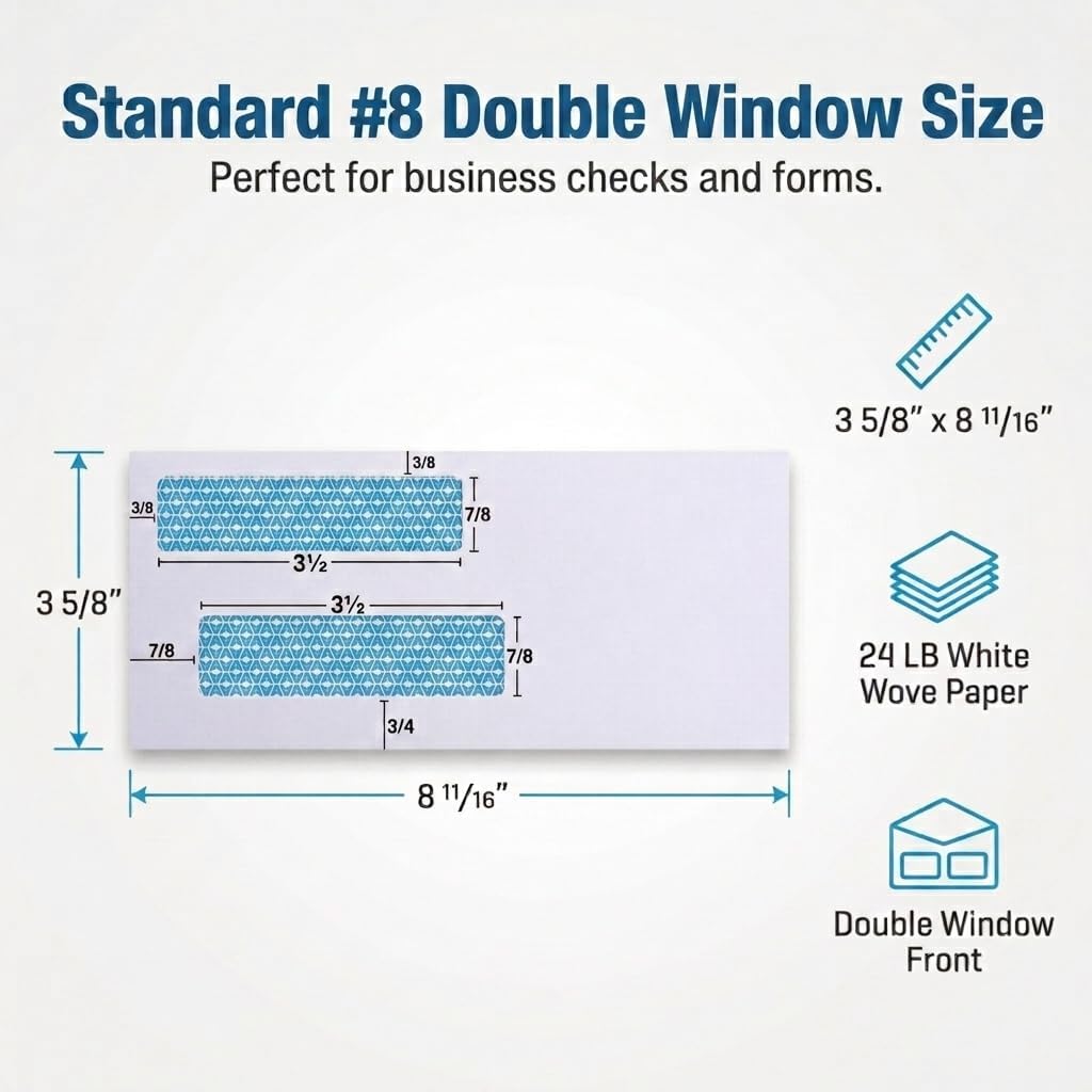 Thumbnail 1 de Aimoh 30180 #8 Check Envelopes, Double Window, Self-Seal Security Tint, 500 Count