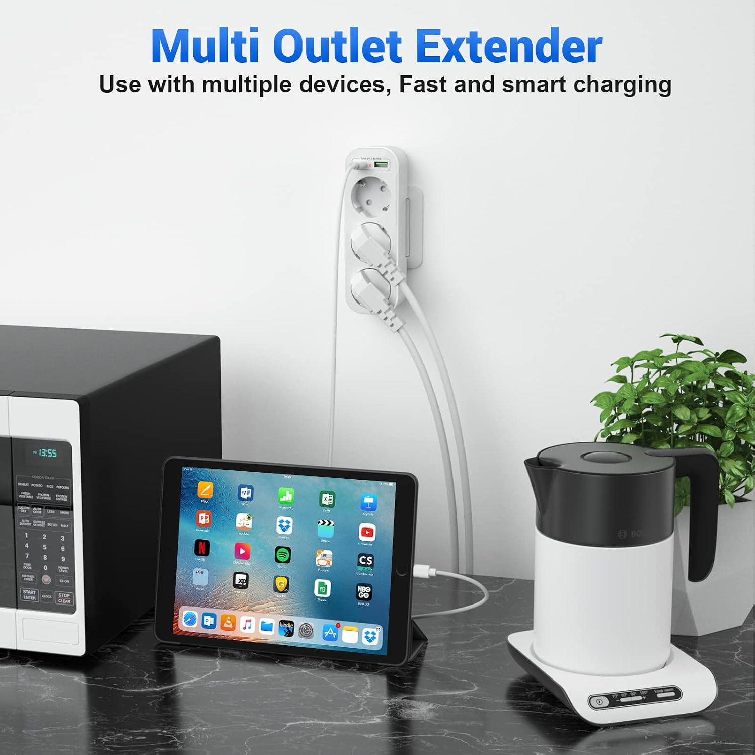 Detalle 2 de Multiprise Murale 3 Prises USB C 16A 2 USB