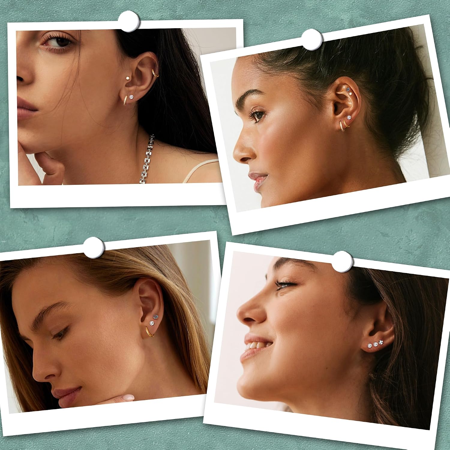 Detalle de Roheafer 6 Paar Ohrringe Gold (Chirurgenstahl) – Flatback Ohrstecker & kleine Creolen für mehrere Piercings
