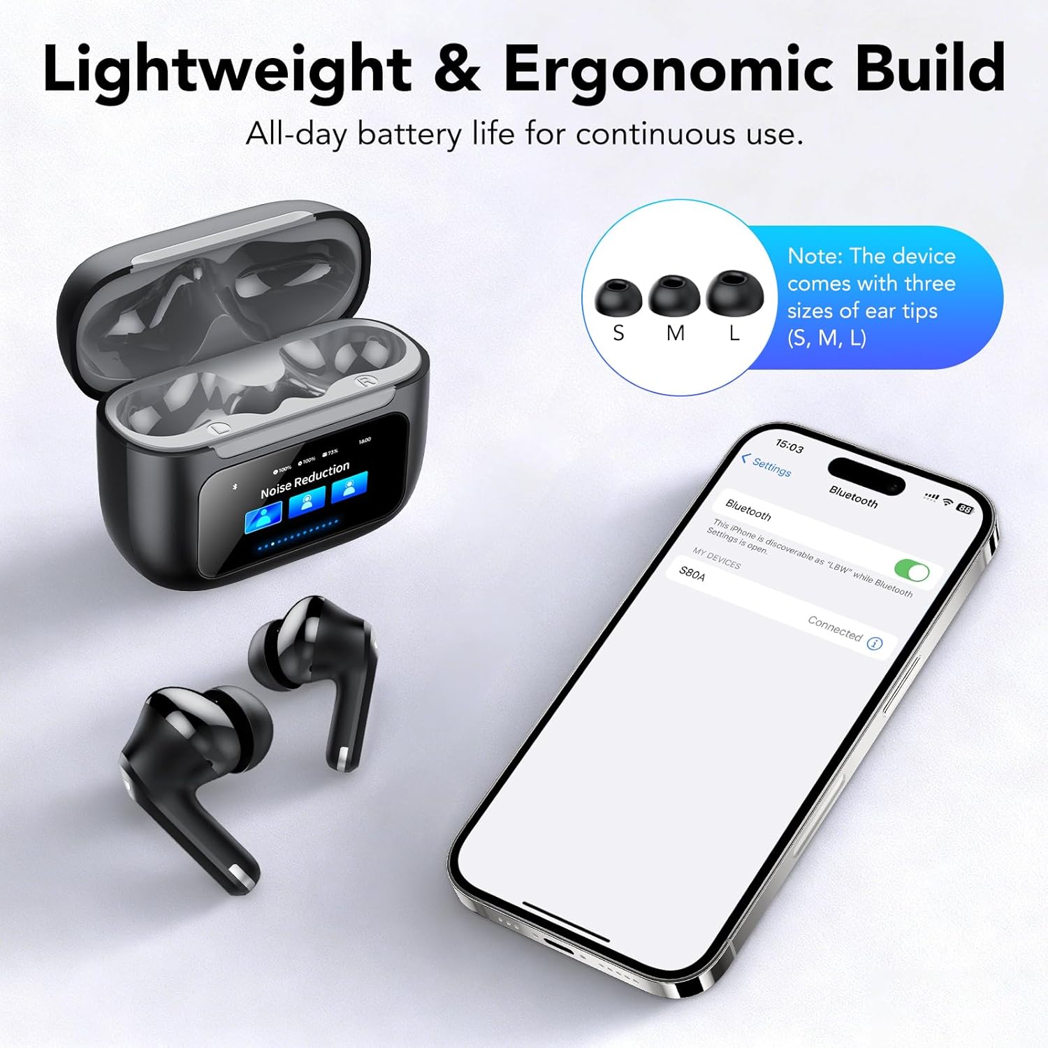 Thumbnail 2 de Antirumore Cuffie Bluetooth 5.4 con Touch Screen Multifunzione, ANC/ENC, 50 Ore, 5 modalità EQ, IPX7