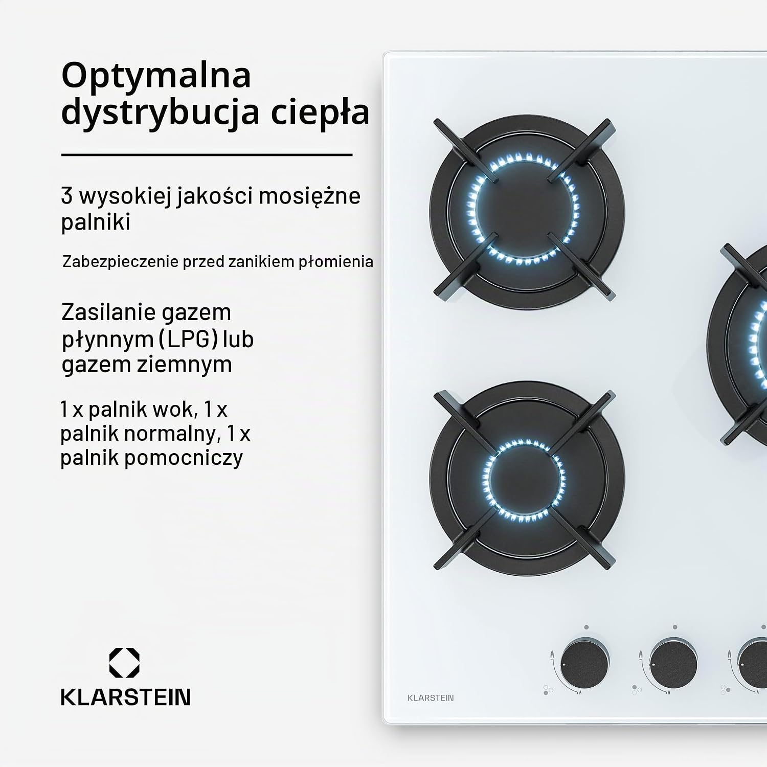 Detalle de Klarstein Goldflame – 3-palnikowa płyta gazowa 5800 W, szkło hartowane i mosiądz