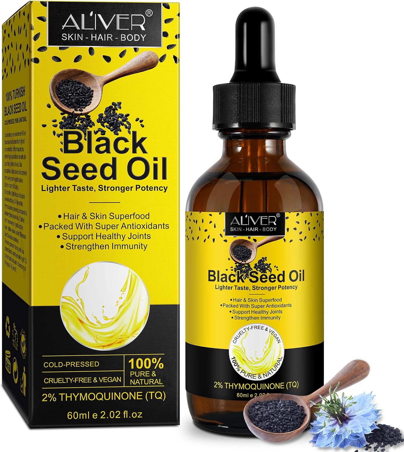 Detalle de Valleylux Black Seed Oil, 60 mL Cold-Pressed Carrier Oil with Glass Dropper