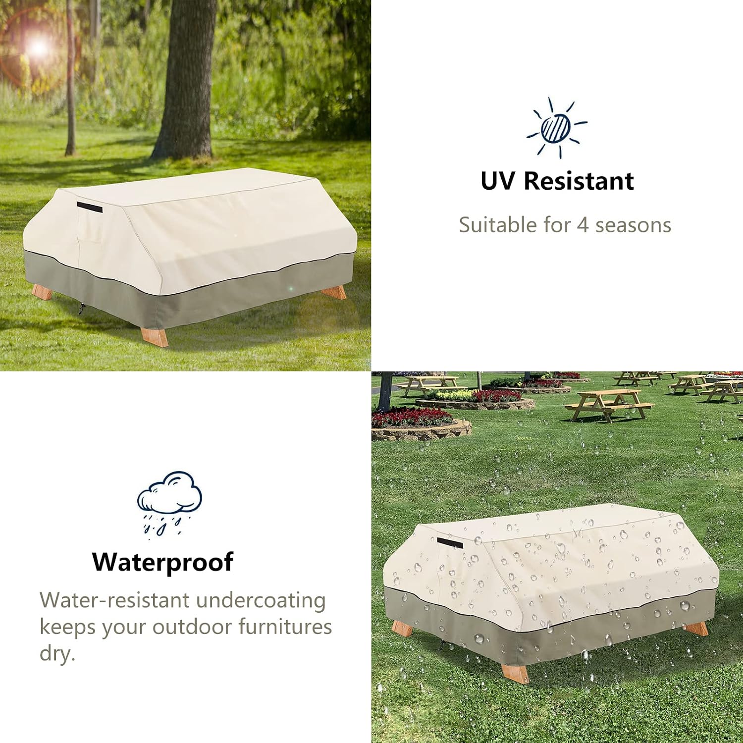 Detalle de Bitubi YCZZ-1003-MB-72 Picnic Table Cover, 600D Oxford, Beige, 70/72-Inch