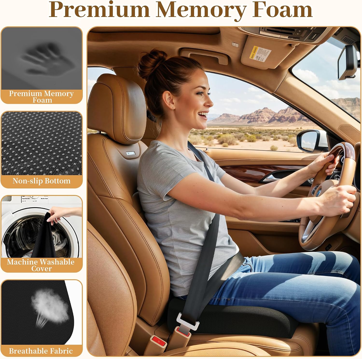 Detalle 2 de TranquilRelax MPN-TR0001-0BL Memory Foam Seat Cushion, 3-Inch Lift, Large