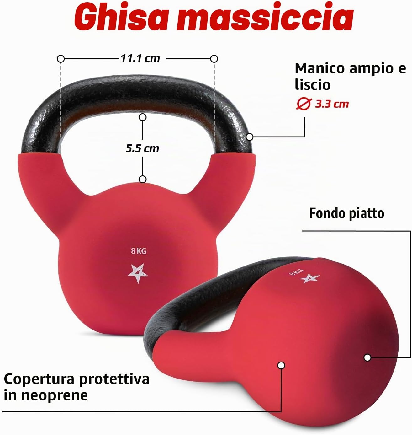 Detalle 2 de Yes4All Kettlebell in ghisa con rivestimento in neoprene 2–20 kg, multicolore