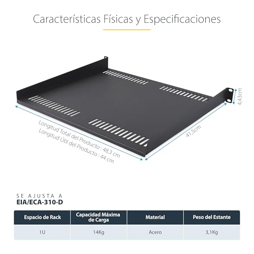 Thumbnail 4 de StarTech.com Estante ventilado 1U 40,6 cm, carga 14 kg 🖥️