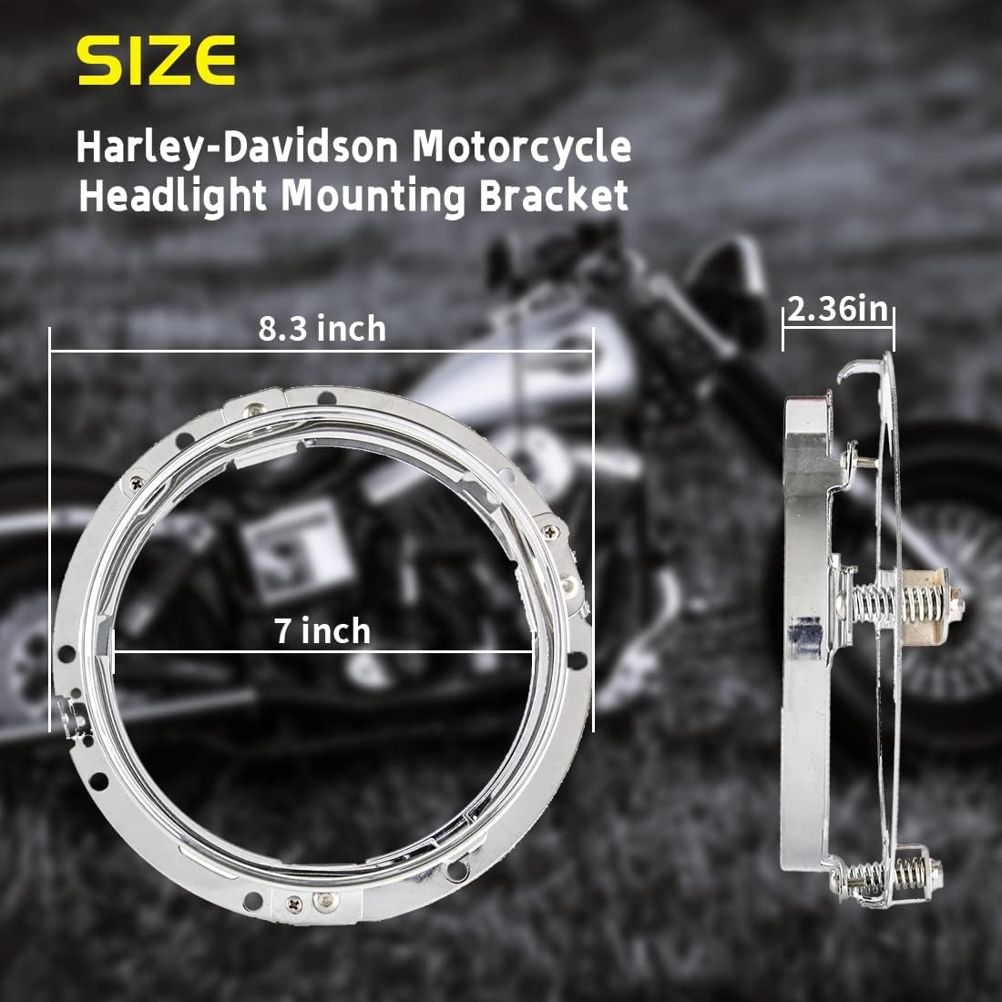 Detalle de SKUNTUGUANG 7-inch round LED projector headlight trim ring mounting bracket (chrome)