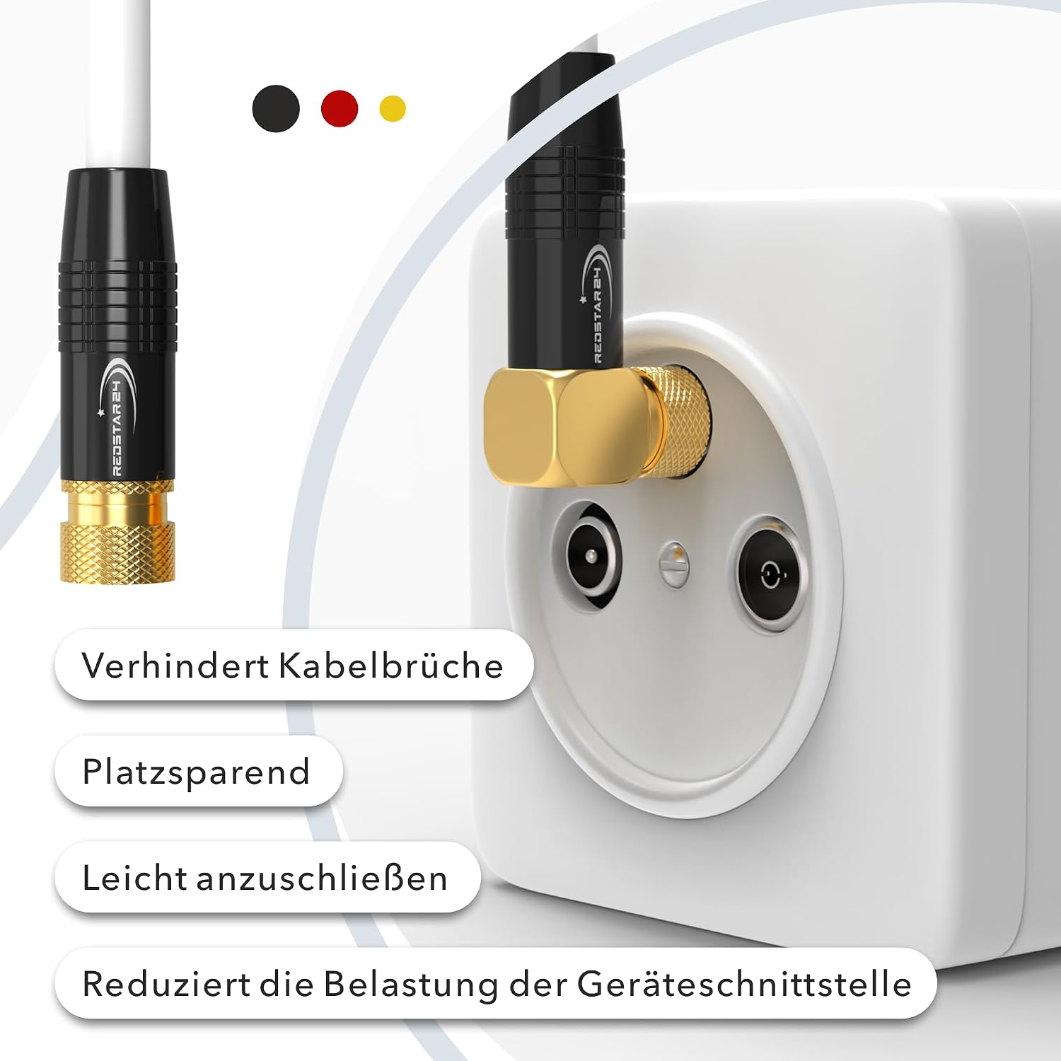 Detalle de RedStar24 3m SAT Antennenkabel – Koaxialkabel mit 135 dB Abschirmung, 90° F-Stecker, Weiß