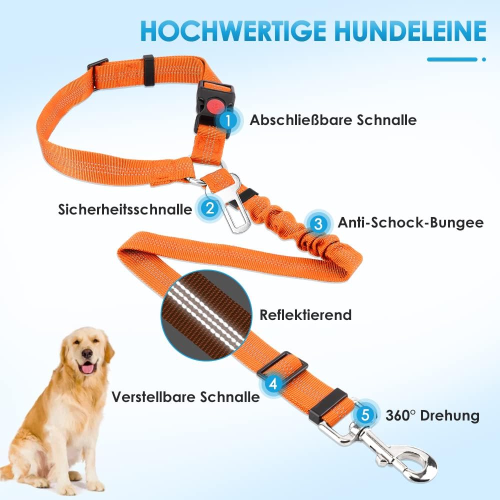 Thumbnail 3 de SlowTon Hundegurt fürs Auto (2-in-1) mit Kopfstützen-Rückhaltegurt & reflektierendem Gummiband