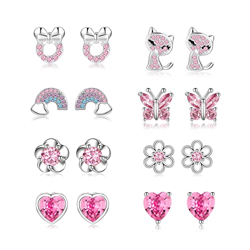 Detalle de EXGOX 925 Sterling Silver Stud Earrings for Women – 8-Pair Gift Set (Hypoallergenic)