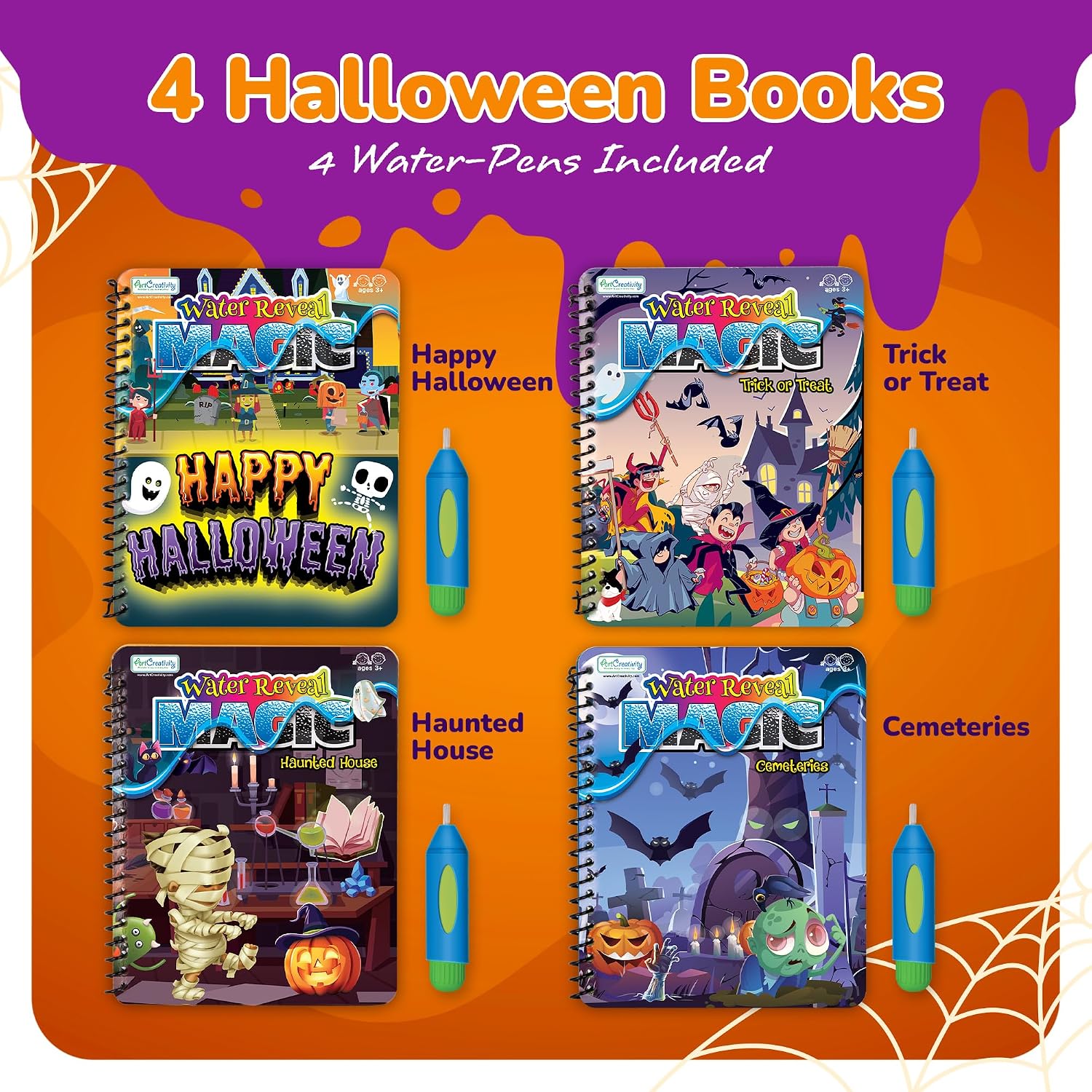 Detalle de ArtCreativity AC-3429 Halloween Water Coloring Books, 4-Pack with Reusable Pages