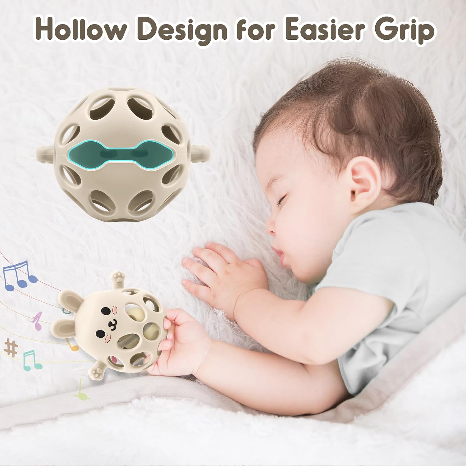 Detalle de Baby Sensory Teething Toy with Rattle: Silicone Bunny Chew for 3–18 Months
