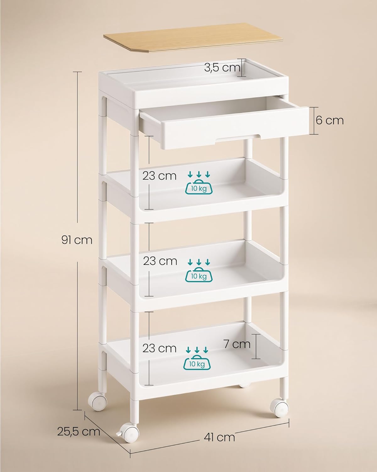Thumbnail 6 de SONGMICS Carrello a 4 Ripiani BSC070W101: praticità su ruote per cucina, bagno e lavanderia