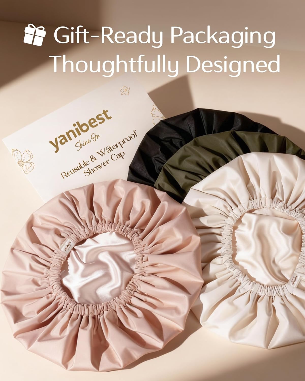 Thumbnail 6 de Yanibest Satin Lined Shower Cap for Women – Large, Reusable Waterproof Cap with Soft Elastic Band (Peachy Pink)