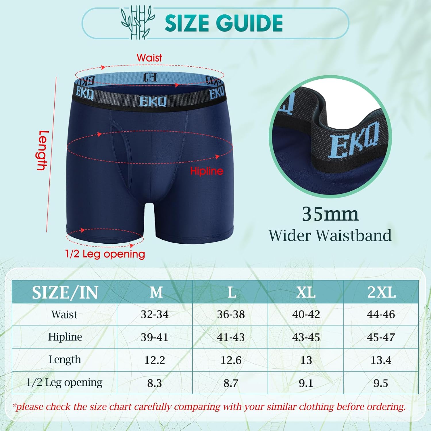 Detalle 2 de EKQ Bamboo Boxers 7 Pack Breathable