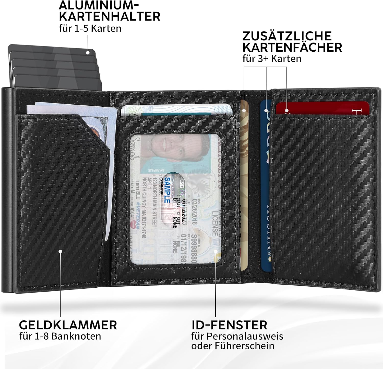 Detalle de TENBST Geldbörse Herren | Slim Wallet mit Pop-up Kartenfach, Münzfach und RFID-Schutz