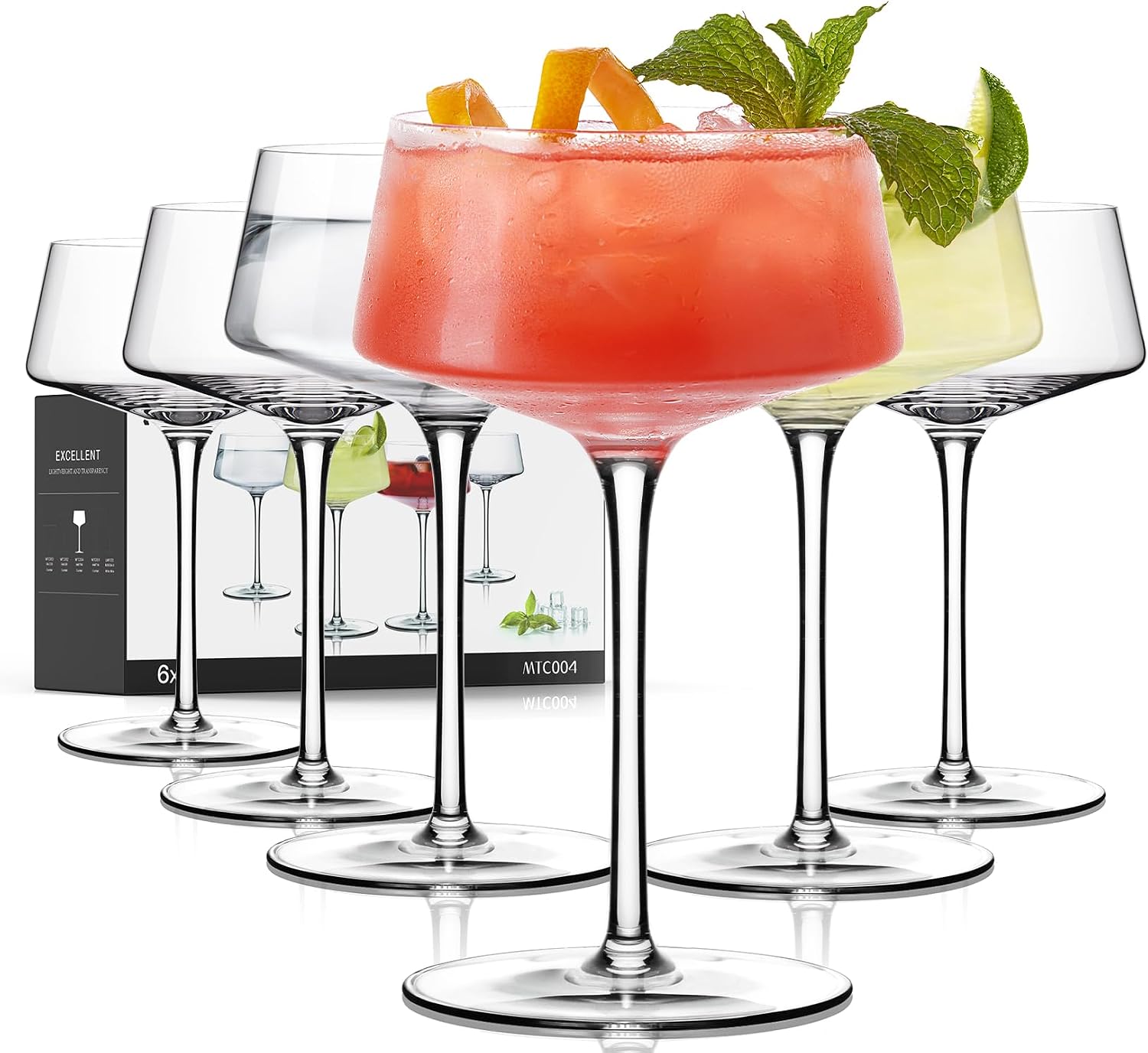 LUNA & MANTHA 8oz Martini Glasses — Set of 6, Hand-Blown Crystal Coupe Glasses