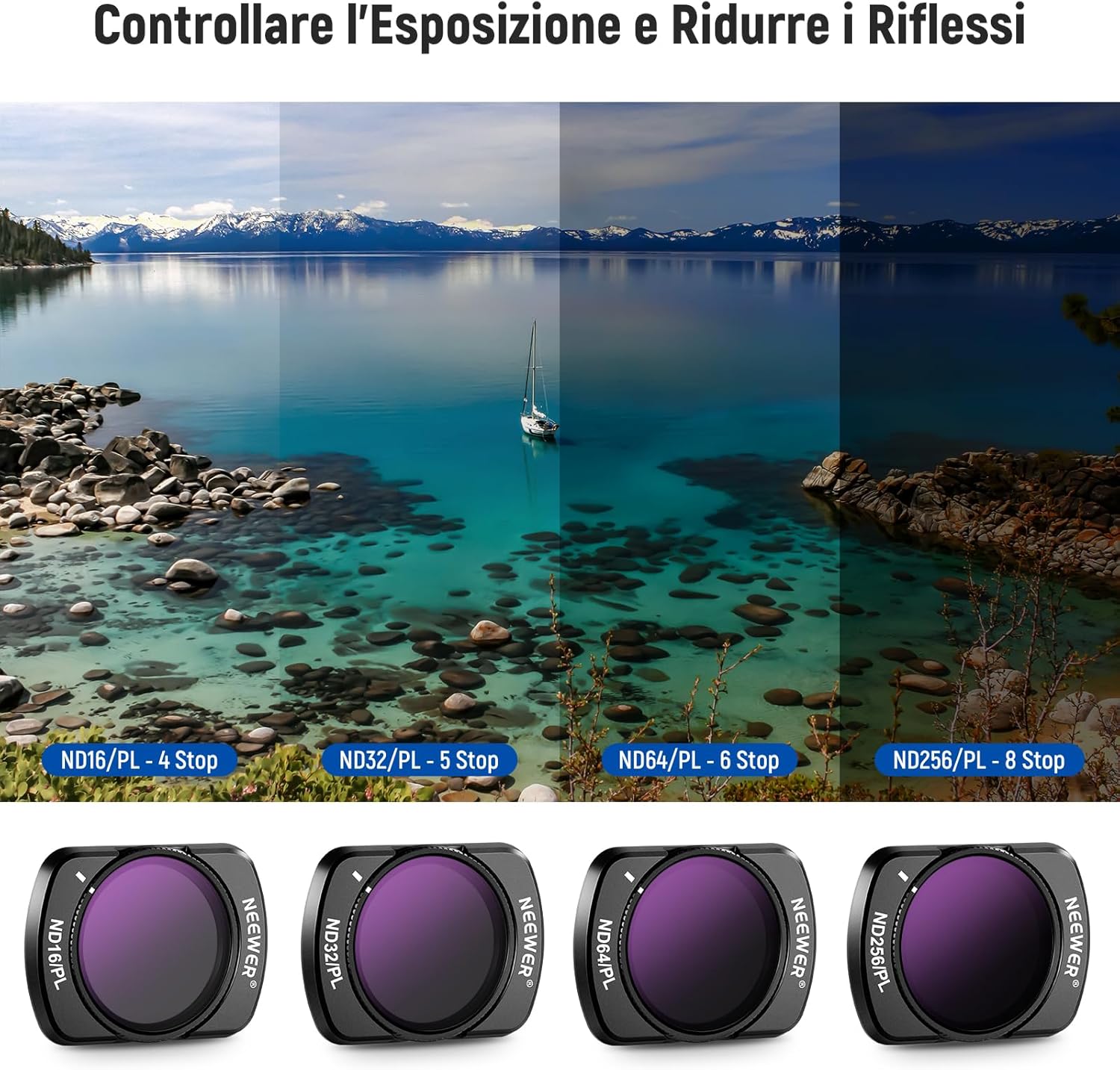 Thumbnail 3 de NEEWER Set di filtri ND/PL/UV magnetico per DJI Osmo Pocket 4 e Pocket 3 Creator Combo (6 filtri + 2 panni)