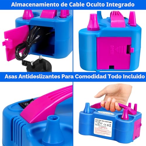 Detalle de FLSEPAMB Inflador de Globos Eléctrico 600W: Hinchador Portátil 2+2 Boquillas para Bodas y Fiestas