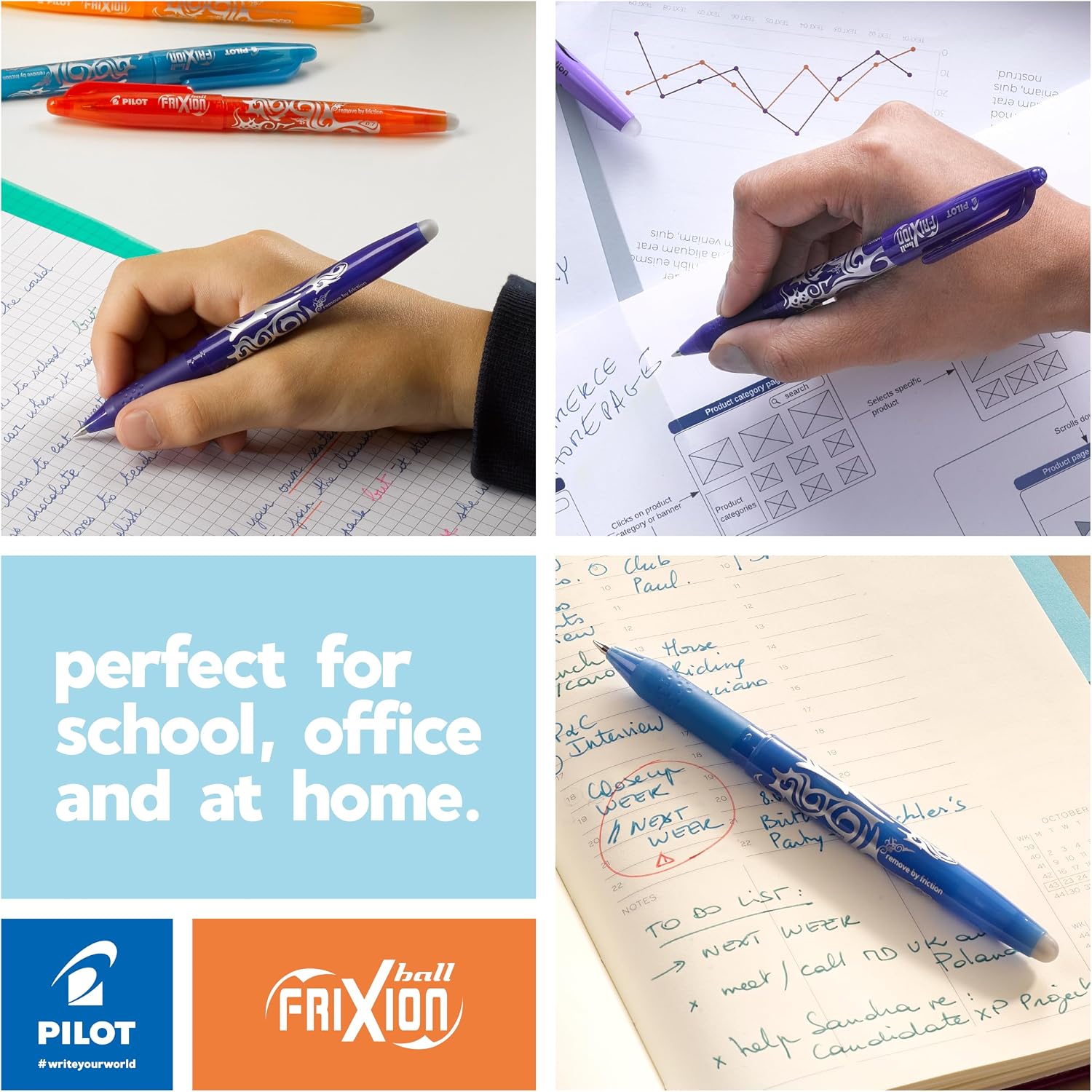 Detalle de Pilot FriXion Ball Erasable Rollerball Pen – Medium 0.7mm Tip, 5 x Black