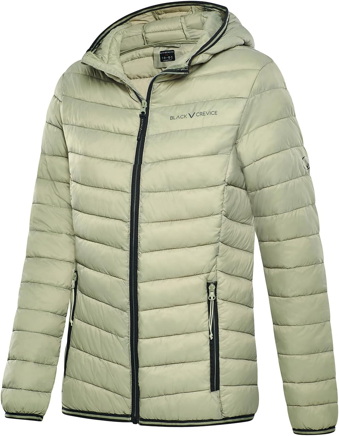 Detalle de Veste matelassée à capuche Black Crevice pour femme — légère, chaude et coupe-vent, impermeable