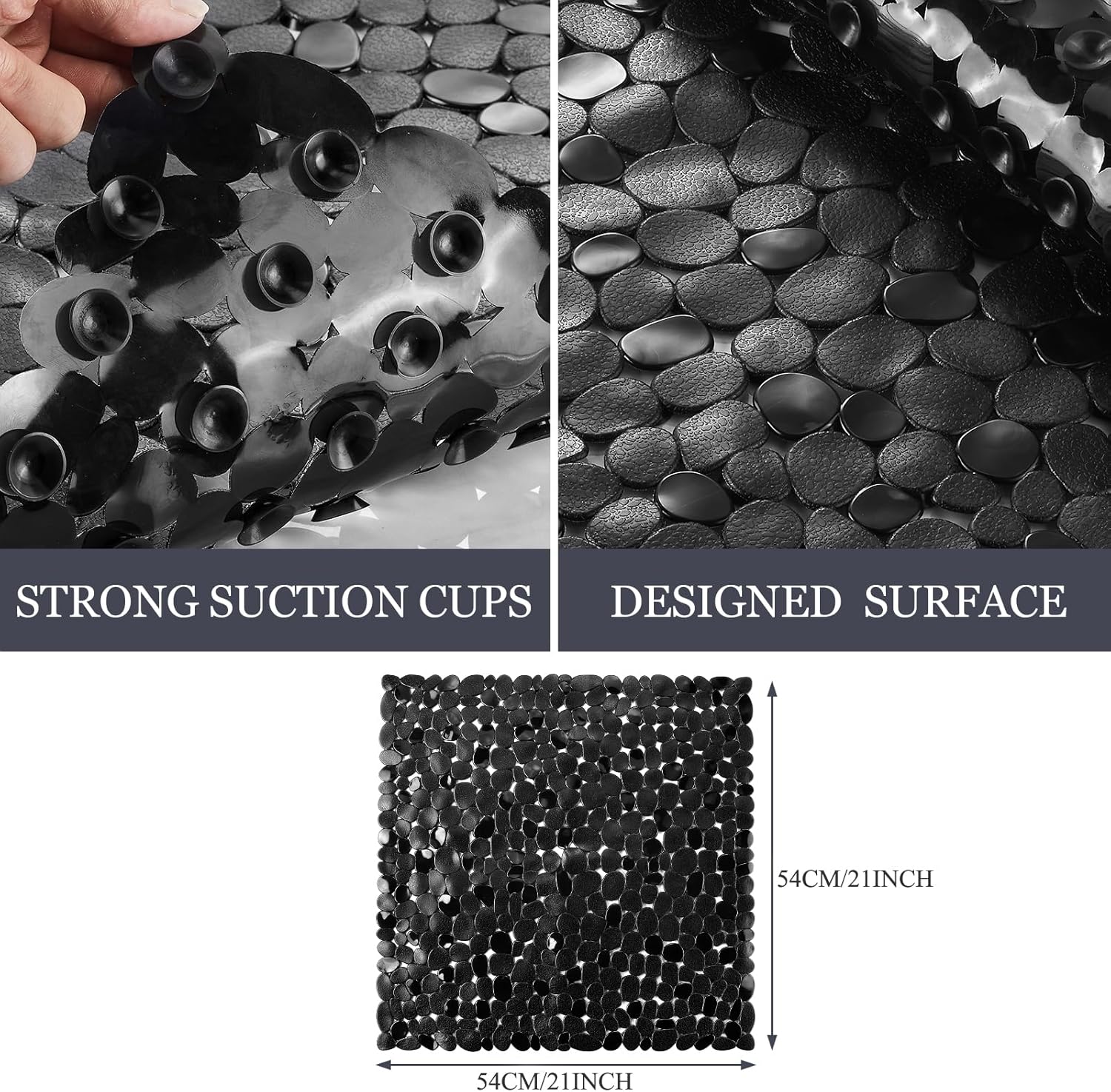 Thumbnail 5 de DOPROP Square Non Slip Shower Mat (54x54cm) with Suction Cups, Pebble Design & Drain Holes – Black