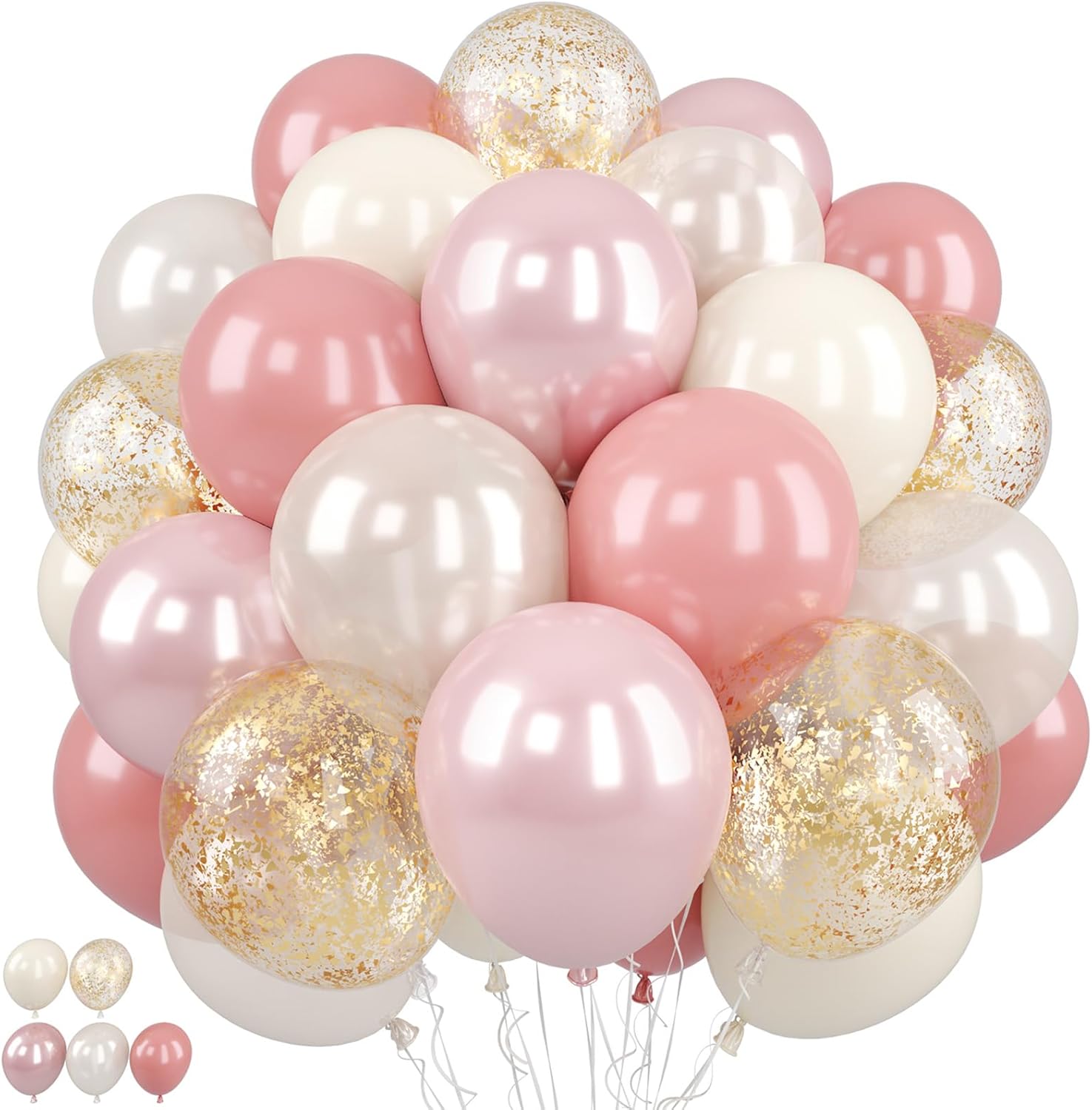 Detalle de Biapian Pink and Gold Balloons (50 Pack, 12 Inch) Retro Blush & Metallic Gold Confetti Party Decorations