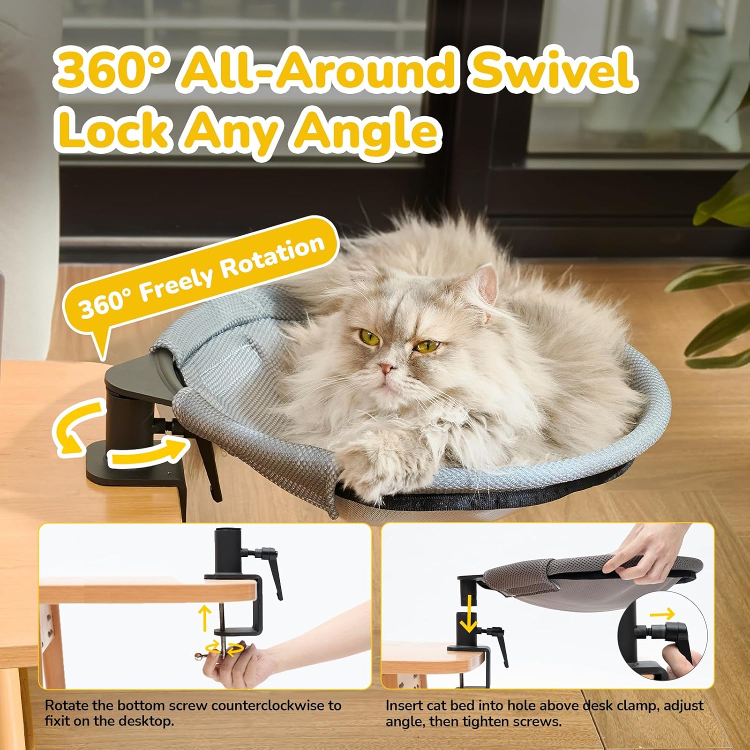 Detalle de CATISM Hängebett für Katzen – 360° drehbares Schreibtisch Katzenbett, 36×38 cm, Tragkraft bis 20 kg
