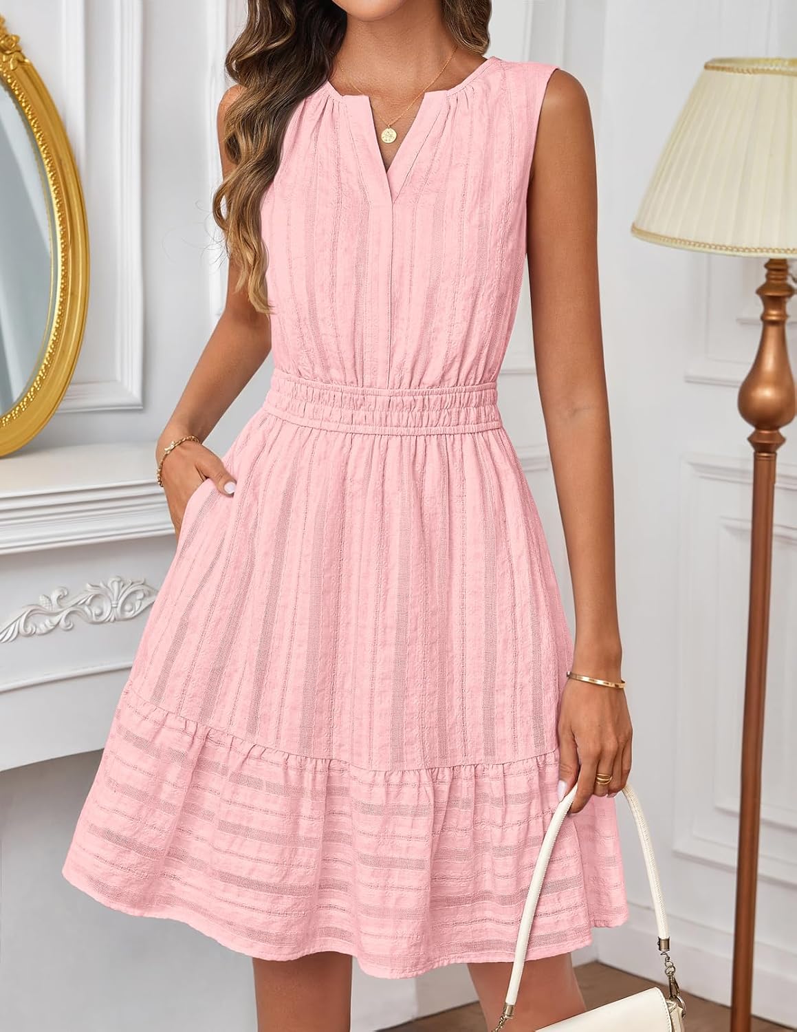 Detalle de MEROKEETY Women's 2026 Summer Casual Mini Sundress with Pockets