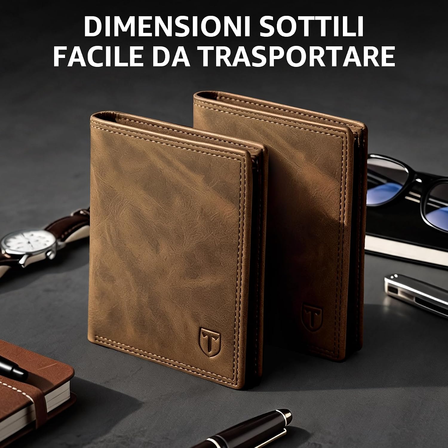Detalle 2 de TENBST portafoglio uomo RFID in pelle con 13 porta carte, finestra ID e portamonete