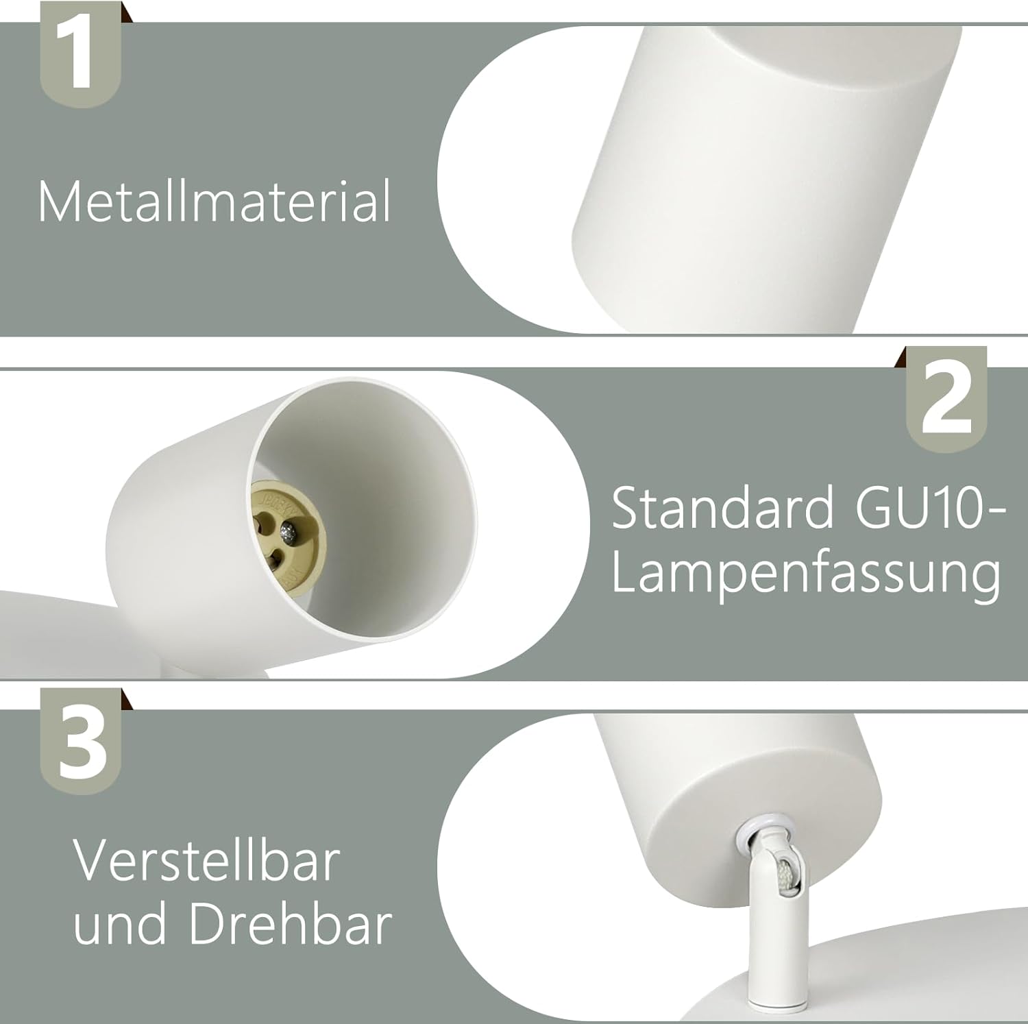 Thumbnail 4 de Homefire Deckenstrahler 3-flammig Deckenlampe Rund mit 350° Schwenkbarkeit – GU10 LED, Weiß
