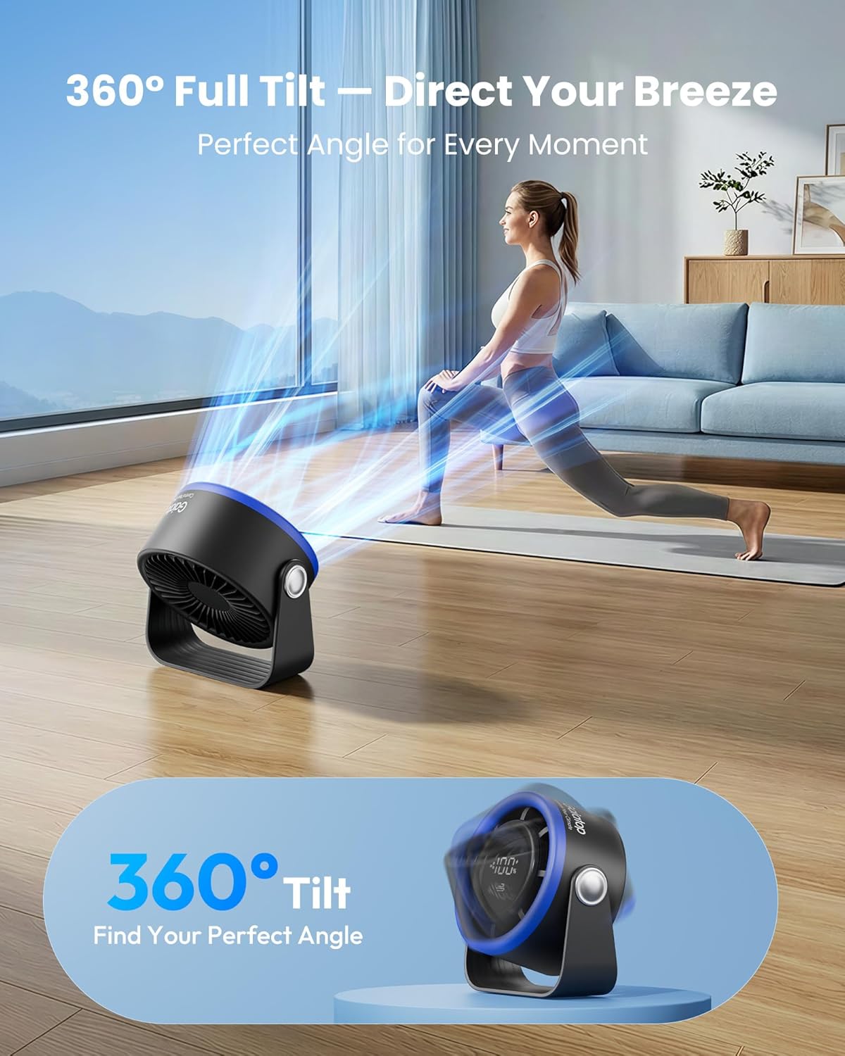 Thumbnail 5 de gaiatop Small Desk Fan Rechargeable – 5in Desktop Fan with 4000mAh Battery