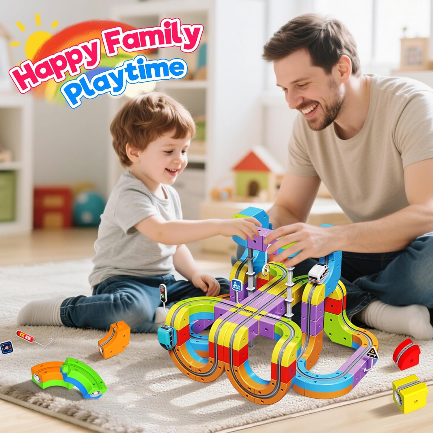 Detalle de Goody King Train Électrique Enfant 110 pièces – Circuit magnétique 3D avec train électrique