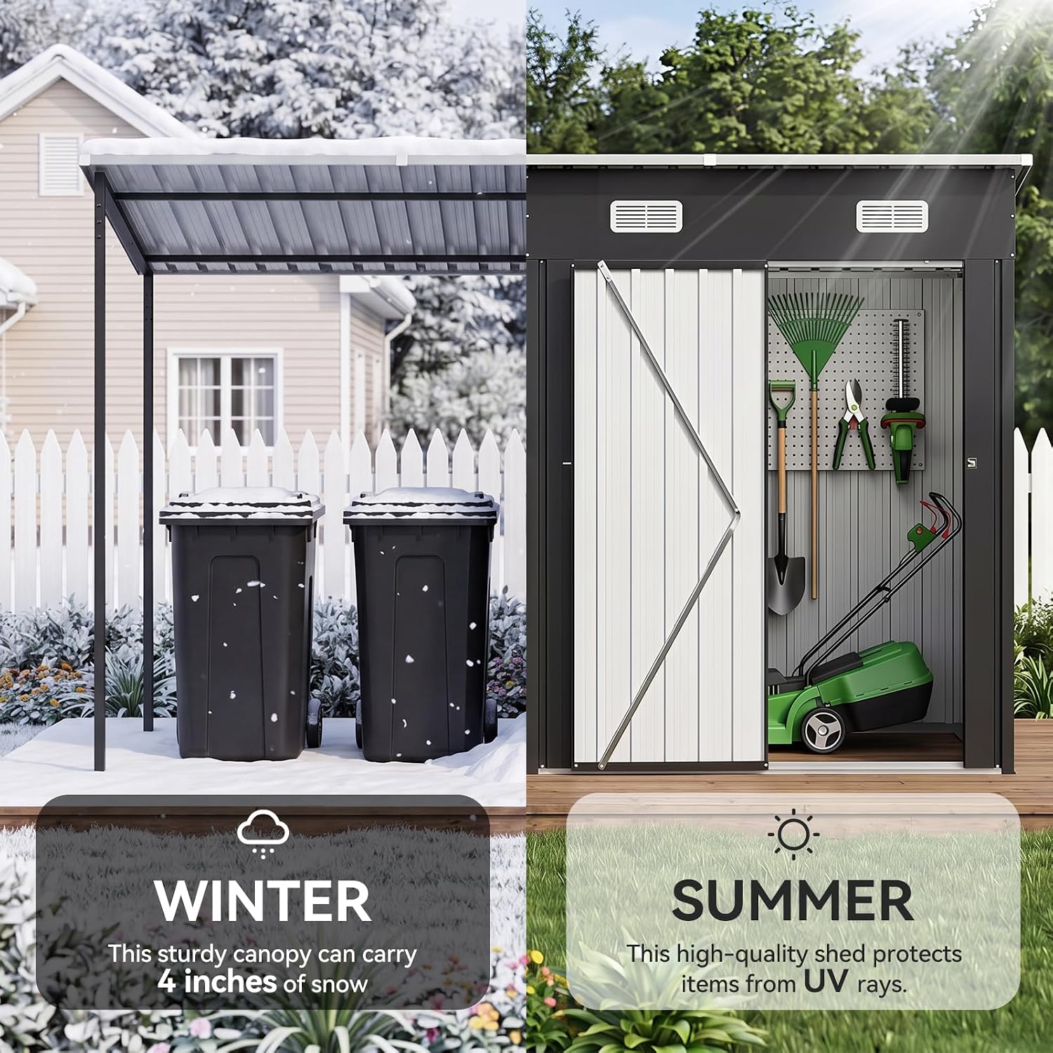 Detalle 2 de Aoxun Galvanized Steel Storage Shed and Canopy Combo