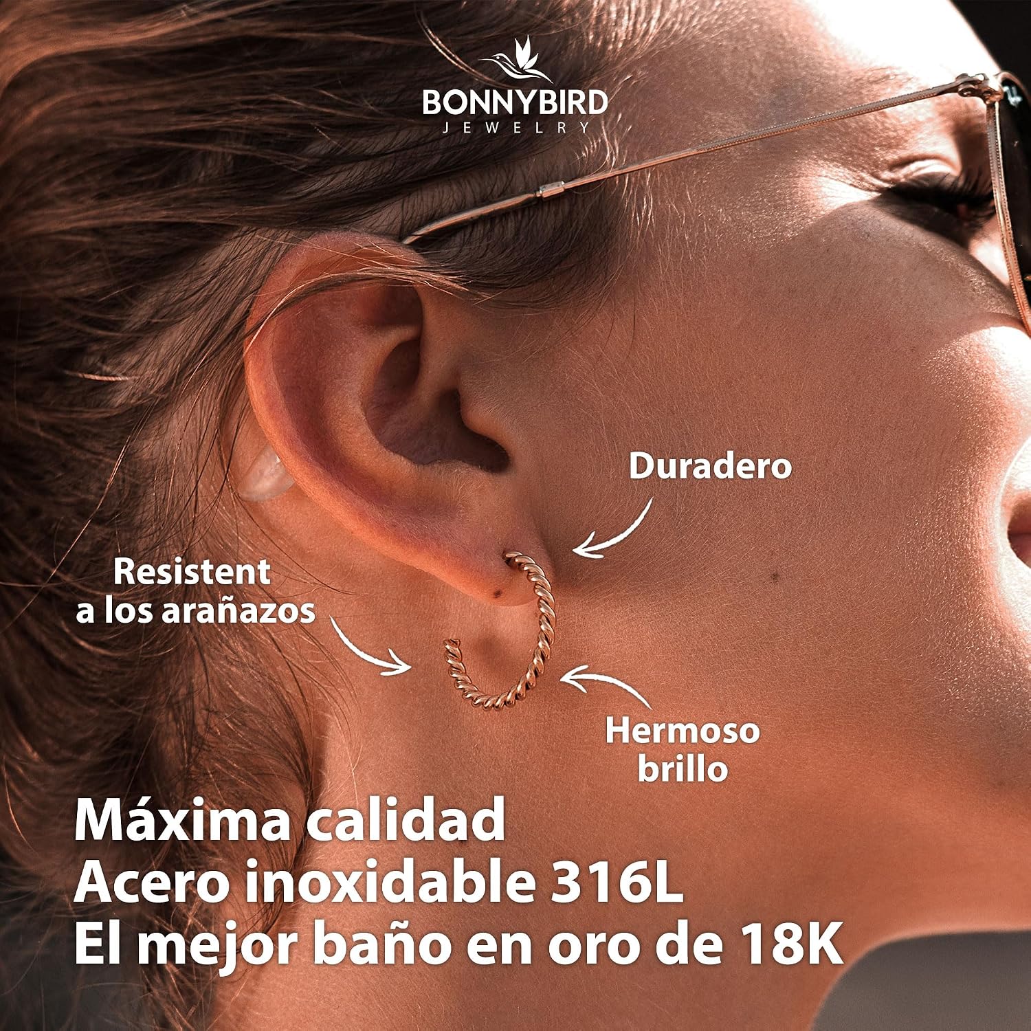 Detalle 2 de BONNYBIRD Pendientes Aro 26 mm acero inoxidable