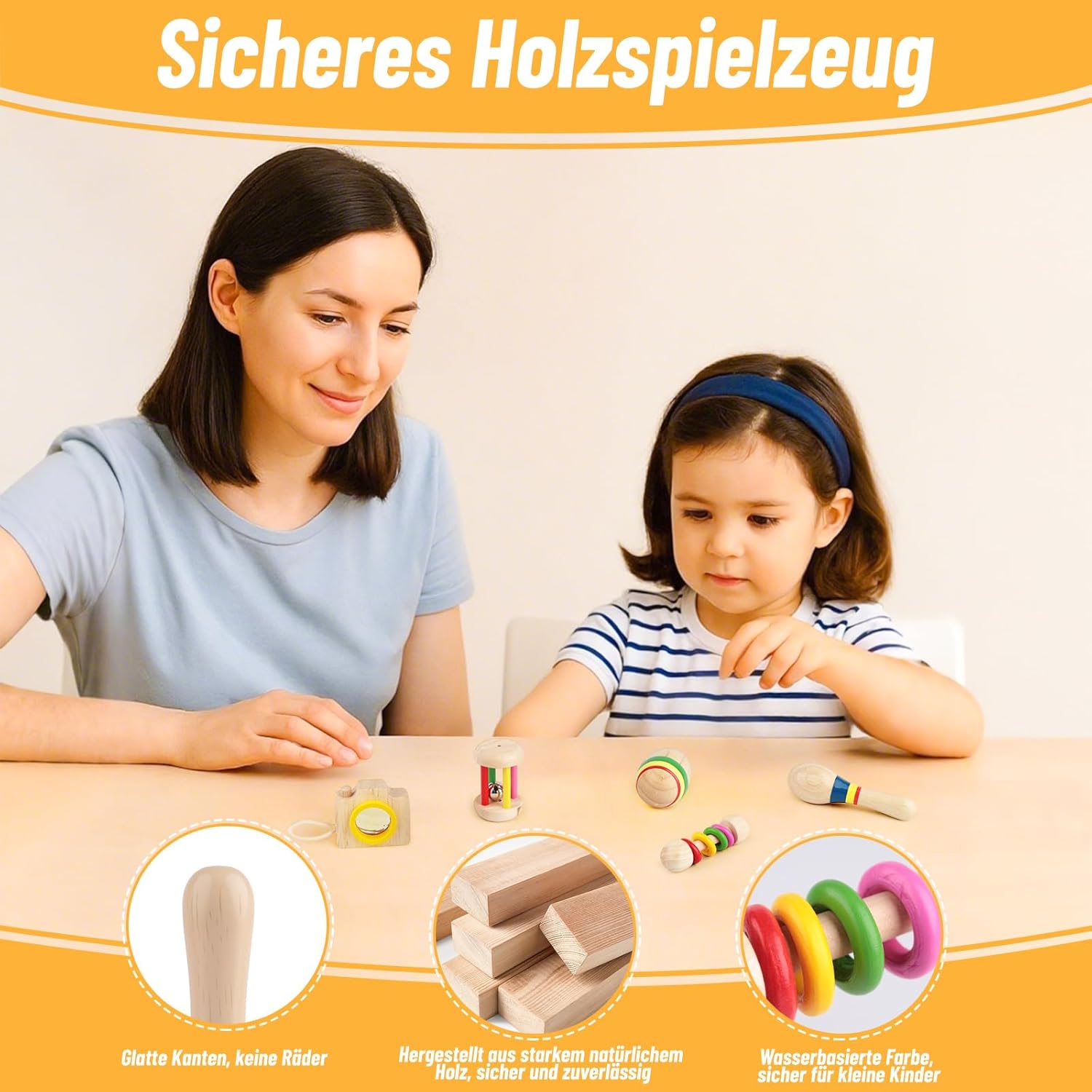 Thumbnail 4 de Lixstyea Montessori-Holz-Rasseln (6er-Set) – Musik-Sensorik-Spielzeug für Babys