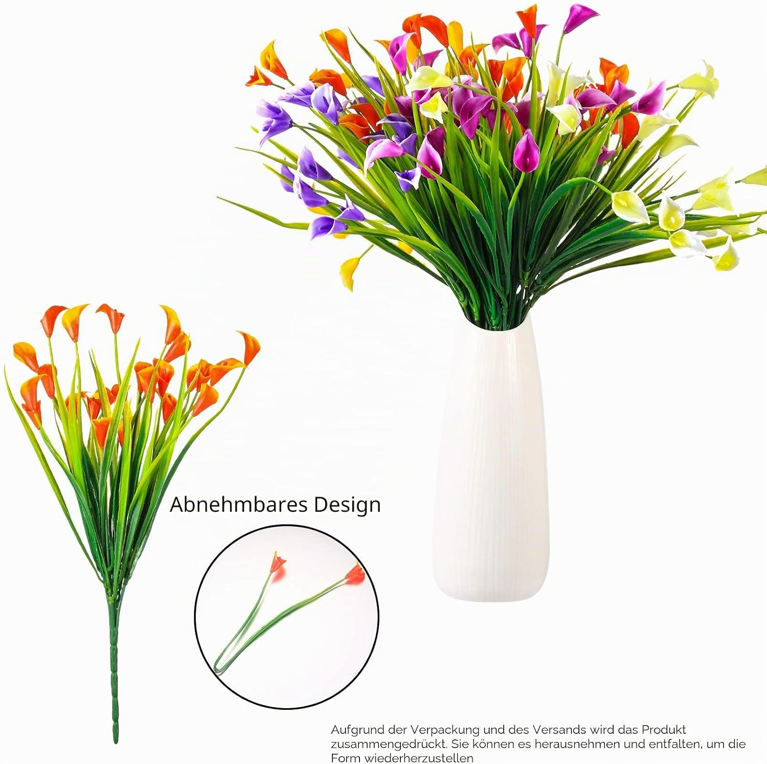 Detalle de Yibaijia 6 Künstliche Calla Blumen – UV-beständig, wetterfest, 5 Farben für Balkon, Garten und Wohnzimmer