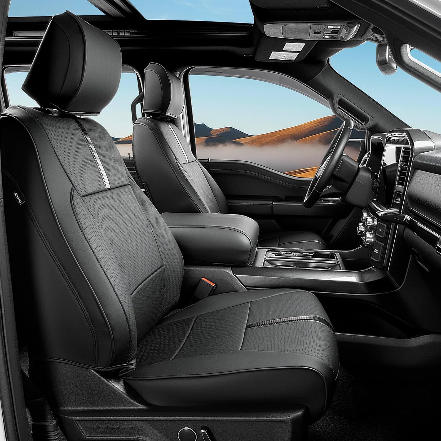 Detalle de DiffCar Ford F-150 Front Seat Covers (2015-2026): Custom Leather Look, edge-to-edge fit for SuperCrew/Crew Cab