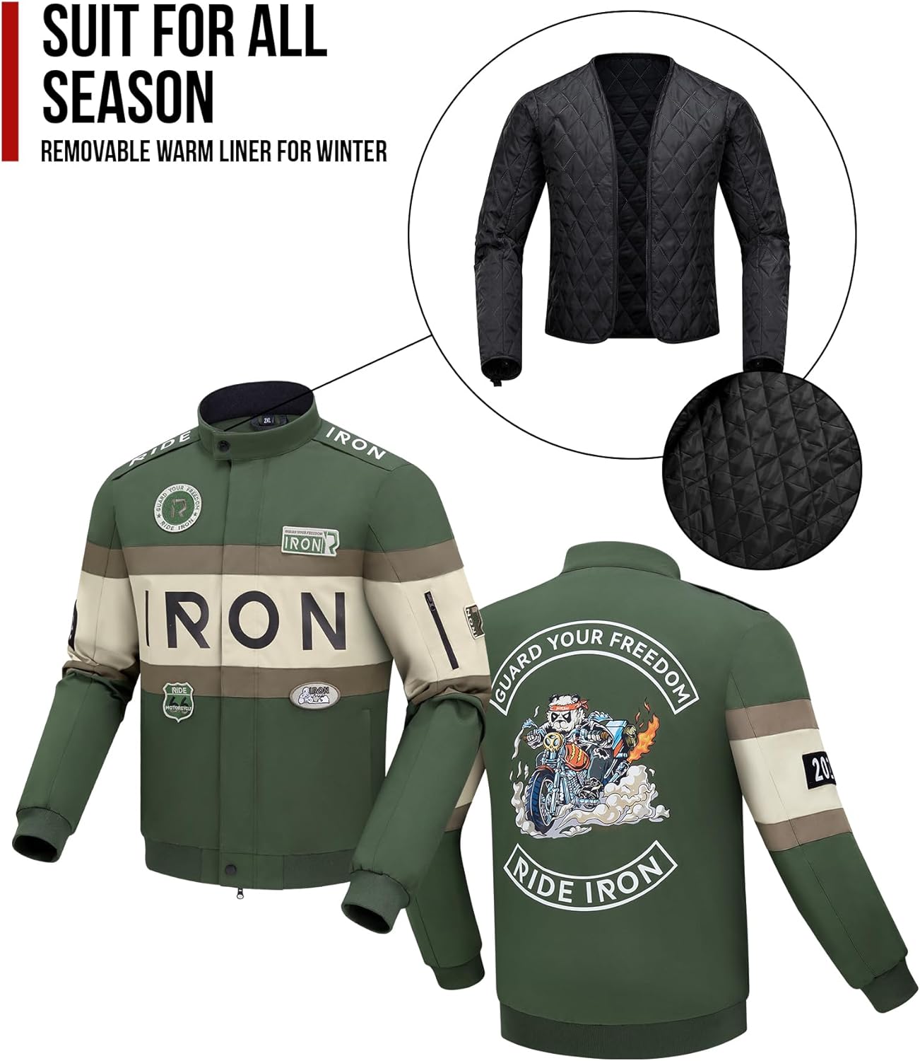 Thumbnail 5 de RIDEIRON Giacca Moto Uomo con Protezioni CE, 4 Stagioni e fodera termica rimovibile (M-XXL)
