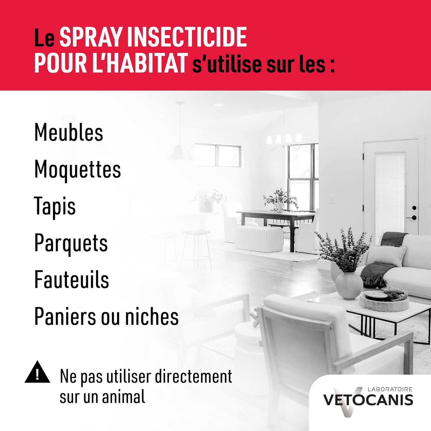 Detalle de VETOCANIS Spray Anti-Puces et Anti-Acariens pour la maison – Lot de 2 (Traite 140 m2)